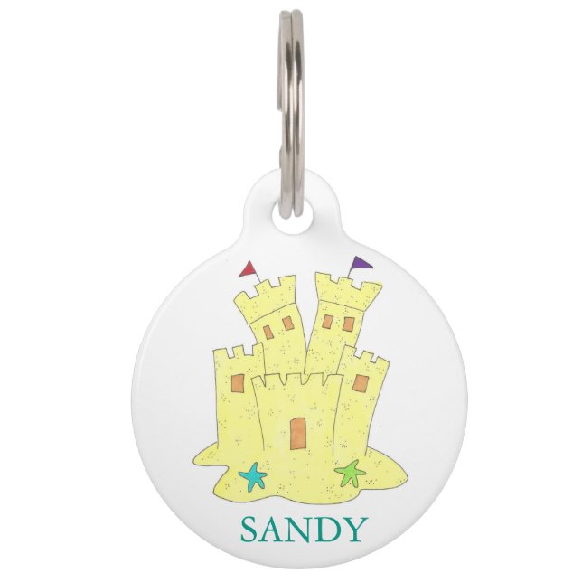 Sandy Sandcastle Starfish Beach Castle Dog Pet Tag (Front)