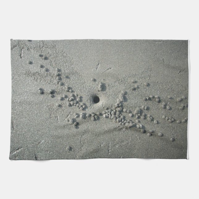 Sandy Sculptures: Beach Crabs-Made Sand Formations Tea Towel (Horizontal)