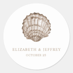 Sandy Seashells Marine Ocean Beach Wedding  Classic Round Sticker