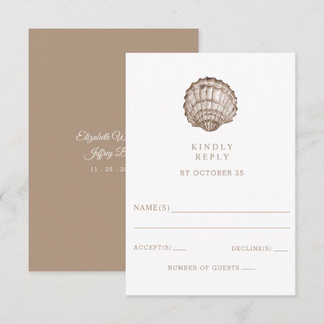 Sandy Seashells Marine Ocean Beach Wedding RSVP Card (Front/Back)