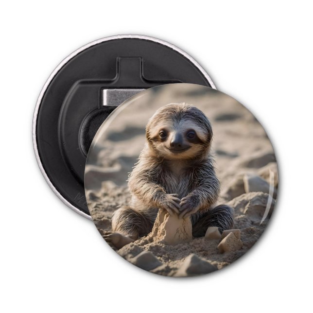 Sandy Shores: Baby Sloth Building Sand Castles, Bottle Opener (Front)
