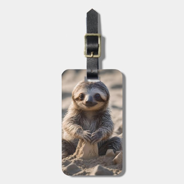 Sandy Shores: Baby Sloth Building Sand Castles, Luggage Tag (Front Vertical)