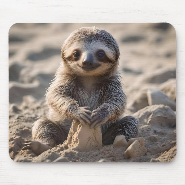 Sandy Shores : Baby Sloth Building Sand Castles, Mouse Mat (Front)