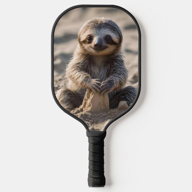 Sandy Shores : Baby Sloth Building Sand Castles, Pickleball Paddle (Front)