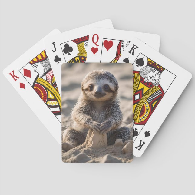 Sandy Shores : Baby Sloth Building Sand Castles, Playing Cards (Back)