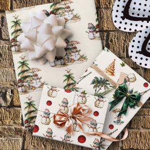 Sandy Snowman Beach Christmas Pattern Wrapping Paper Sheet