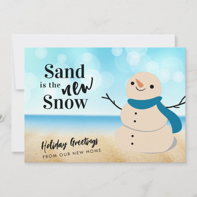 Sandy Snowman Beach Scene New Address Announcement (Front)