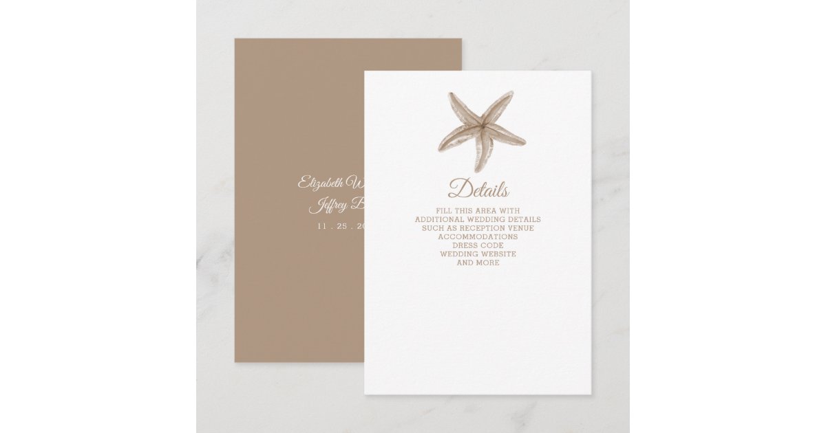 Sandy Starfish Marine Ocean Beach Wedding Enclosure Card | Zazzle