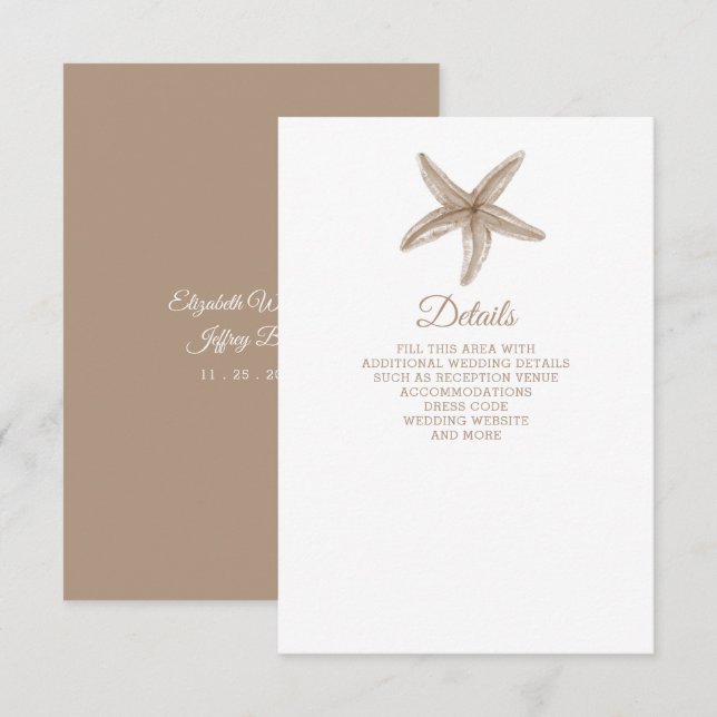 Sandy Starfish Marine Ocean Beach Wedding Enclosure Card (Front/Back)