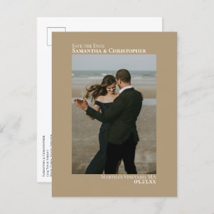 Sandy Tan Minimalist Wedding Photo Save The Date Announcement Postcard