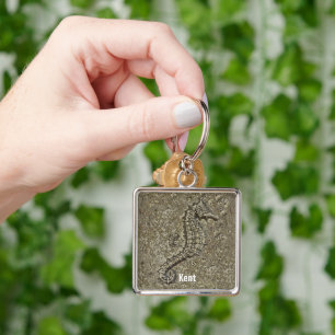 Sandy Textured Seahorse Art Custom Name Key Ring