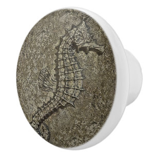 Sandy Textured Seahorse Digital Art Ceramic Knob