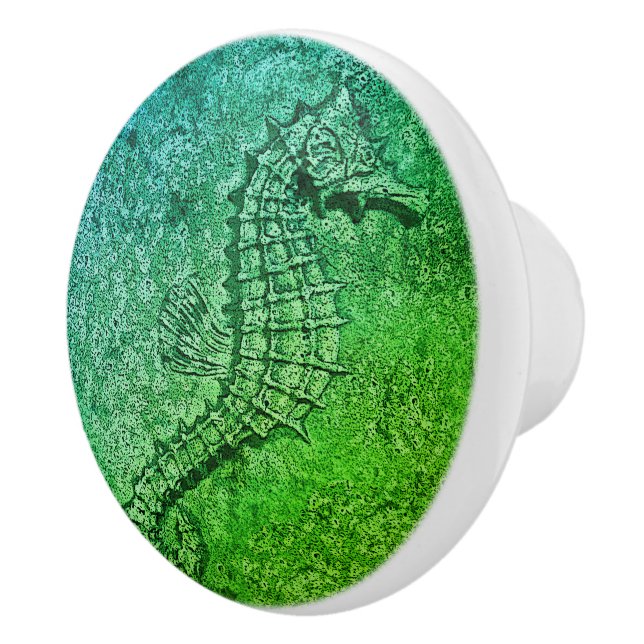 Sandy Textured Seahorse Digital Art Ceramic Knob (Right)