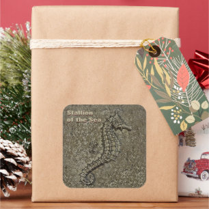 Sandy Textured Seahorse Photo Custom Square Sticker