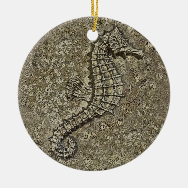 Sandy Textured Seahorse Photograph Ceramic Tree Decoration (Front)