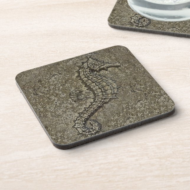 Sandy Textured Seahorse Photograph Coaster (Left Side)