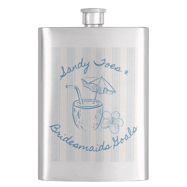 Sandy Toe & Bridesmaids Goals Coastal Bachelorette Hip Flask (Front)