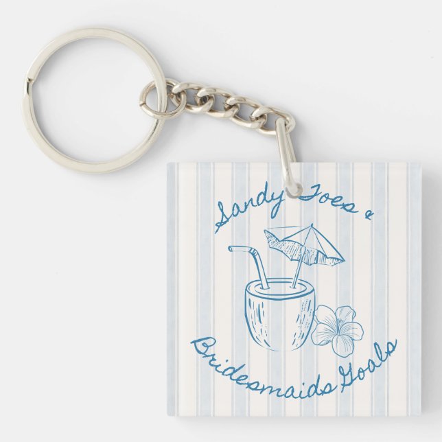 Sandy Toe & Bridesmaids Goals Coastal Bachelorette Key Ring (Front)