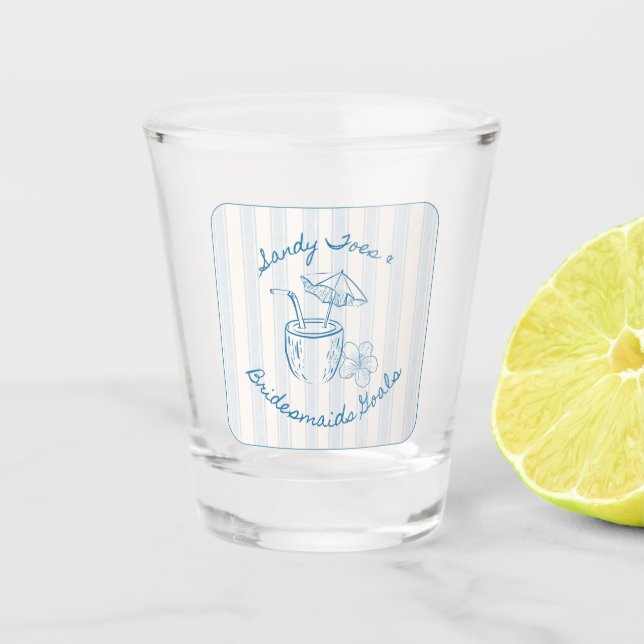 Sandy Toe & Bridesmaids Goals Coastal Bachelorette Shot Glass (Front)