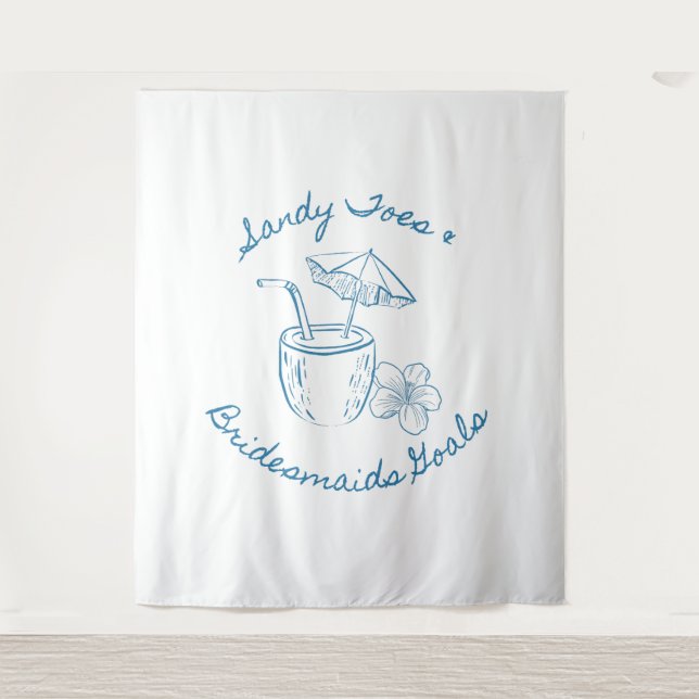 Sandy Toe & Bridesmaids Goals Coastal Bachelorette Tapestry (Front)