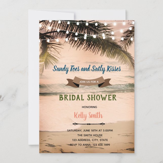 Sandy toe salty kisses bridal shower invitation (Front)
