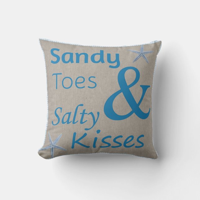 Sandy Toes and Salty Kisses Beach Life Quote Cushion (Front)