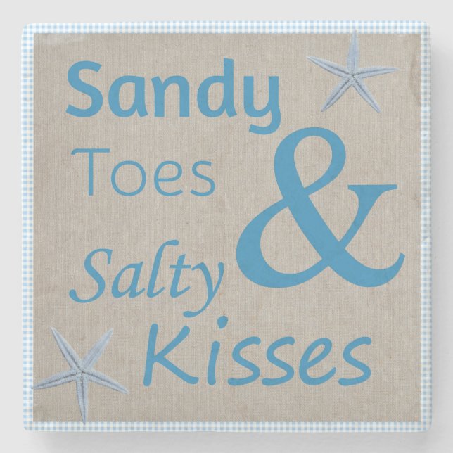 Sandy Toes and Salty Kisses Beach Life Quote Stone Coaster (Front)