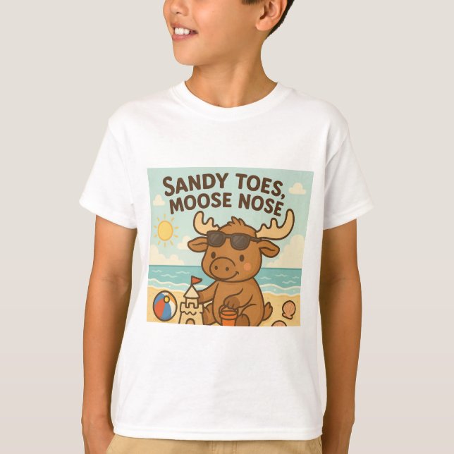 Sandy Toes, Moose Nose – Cute Summer Kids' T-Shirt (Front)