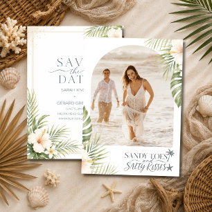 Sandy Toes & Salty Kisses Beach Wedding Photo Save The Date