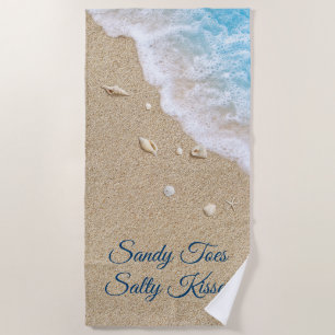 Sandy Toes Salty Kisses Blue Beach Waves Beach Towel