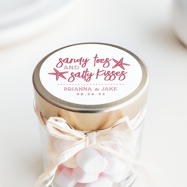 Sandy Toes, Salty Kisses Destination Wedding Favou Classic Round Sticker (Creator Uploaded)