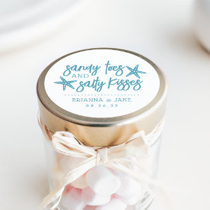 Sandy Toes, Salty Kisses Destination Wedding Favou Classic Round Sticker
