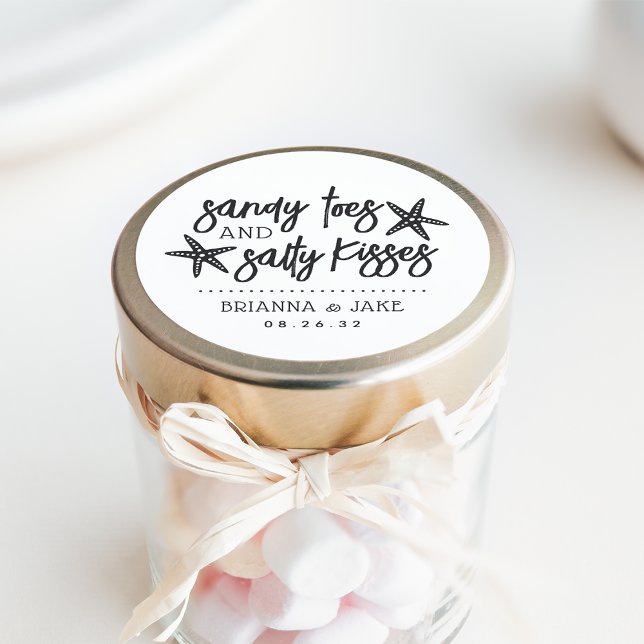 Sandy Toes, Salty Kisses Destination Wedding Favou Classic Round Sticker (Creator Uploaded)