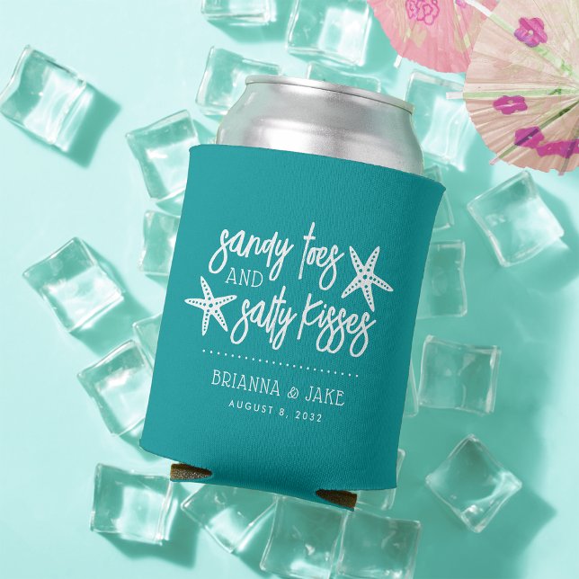 Sandy Toes Salty Kisses Destination Wedding Favour Can Cooler (Creator Uploaded)