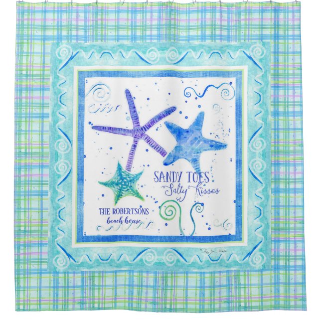 Sandy Toes Salty Kisses Starfish Beach Ocean Decor Shower Curtain (Front)