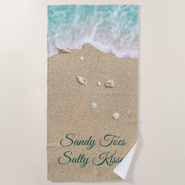 Sandy Toes Salty Kisses Turquoise Beach Waves Beach Towel (Front)