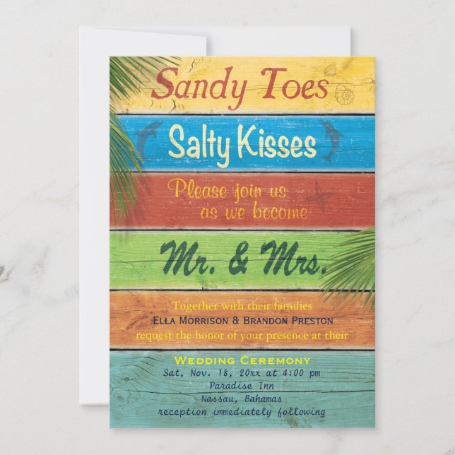 Sandy Toes Salty Kisses Wedding Invitation (Front)