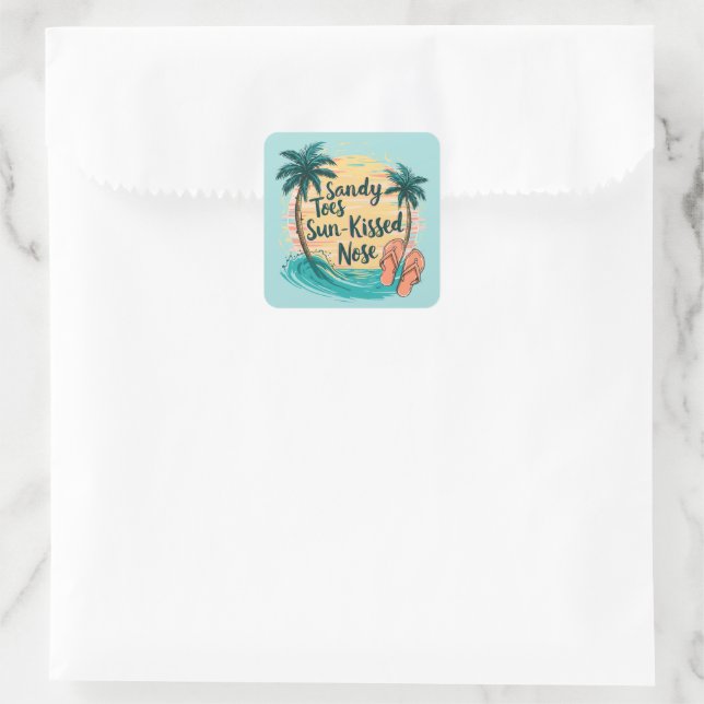 Sandy Toes Sun-Kissed Nose Beach Aesthetic Square Sticker (Bag)