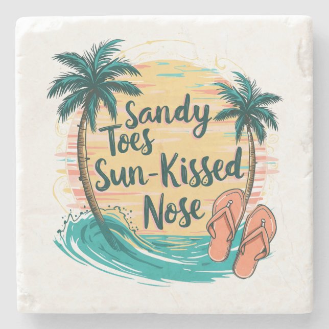 Sandy Toes Sun-Kissed Nose Beach Aesthetic Stone Coaster (Front)