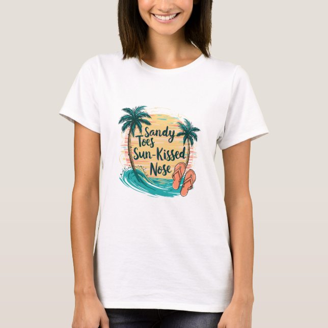 Sandy Toes Sun-Kissed Nose Beach Aesthetic T-Shirt (Front)