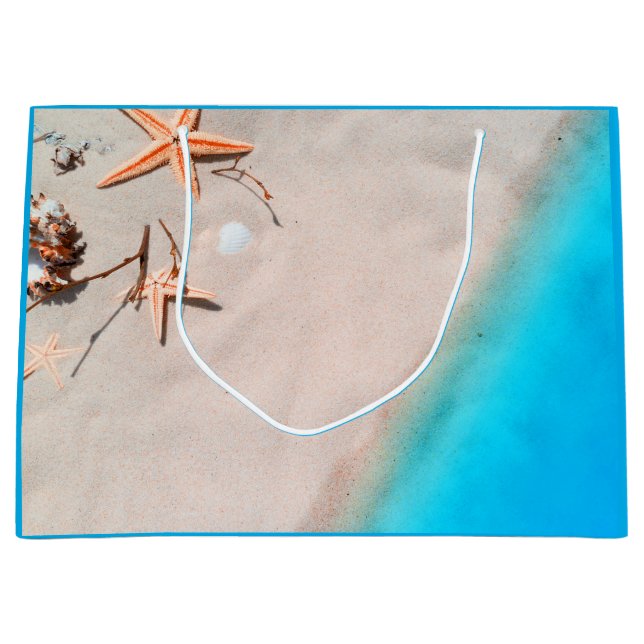 Sandy Tropical Beach Starfish Seashell Large Gift Bag (Front)