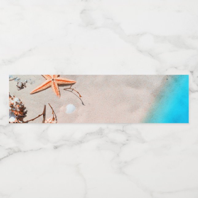 Sandy Tropical Beach Starfish Seashell Water Bottle Label (Single Label)