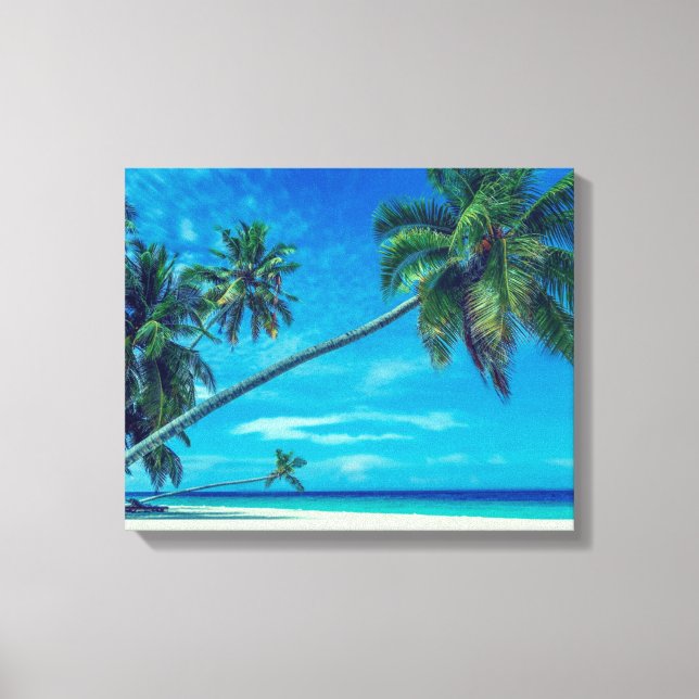 Sandy White Beach with Tropical Palm Trees Canvas Print (Front)