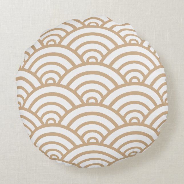 Sandy & White Scallop Pattern Round Pillow (Back)