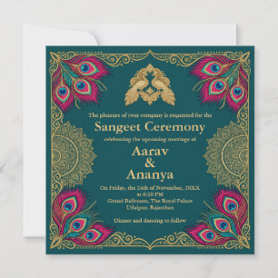 Sangeet Ceremony Invitation Square Peacock Teal