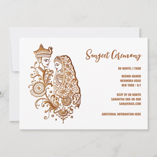 Sangeet Henna Mehndi Mhindi Hindi bride groom chic Invitation (Front)