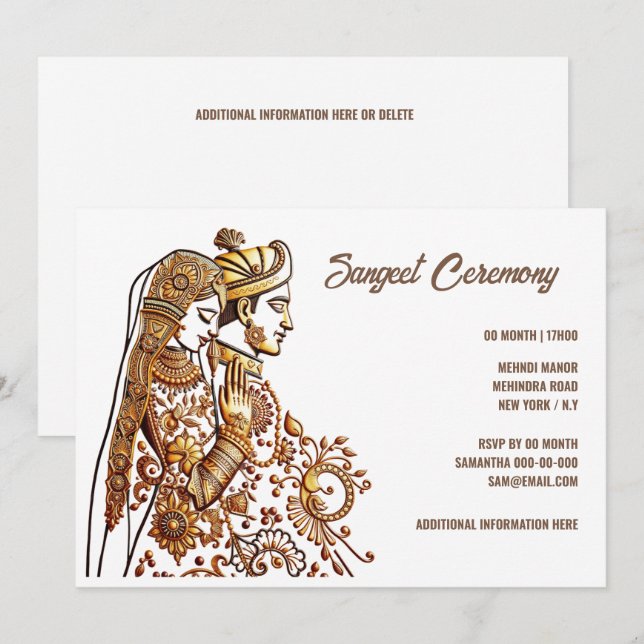 Sangeet Hindi Hena Mehndi Mhindi bride groom Invitation (Front/Back)