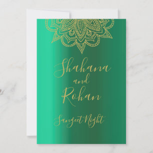 Sangeet Indian Style Green Gold Colour Modern Invitation