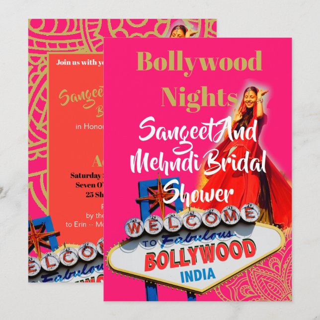Sangeet Mehndi Henna Bridal Shower Bollywood  Invitation (Front/Back)