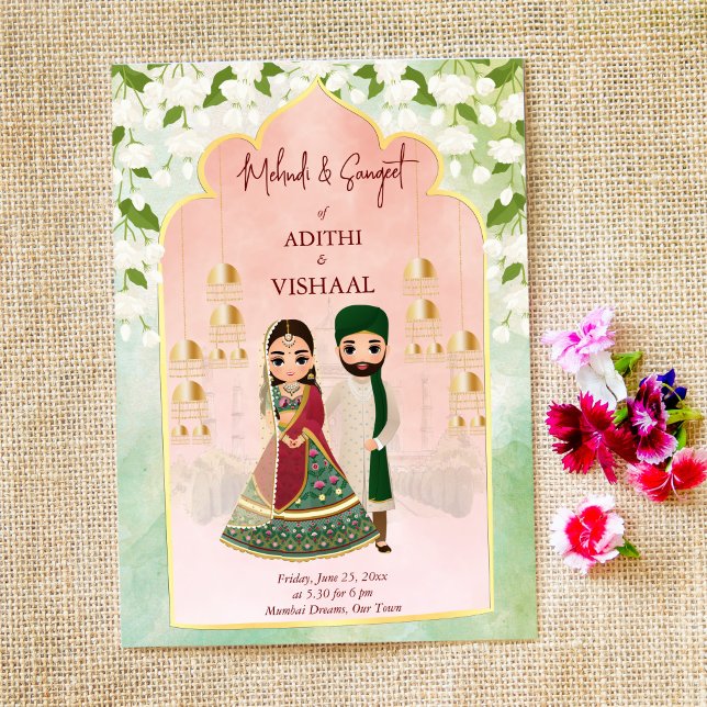 Sangeet mehndi Indian bridal couple jasmine Invitation (Creator Uploaded)